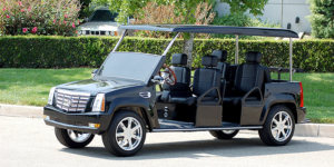 Black Escalade Limo Golf Cart affordable golf cart rental, golf cart rent doral