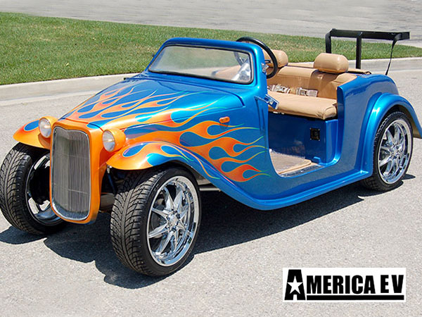 Blue California Roadster with Orange Flames