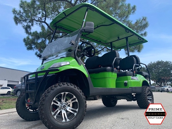 Light Green Elite EV 6 Passenger Lifted Golf Cart affordable golf cart rental, golf cart rent doral