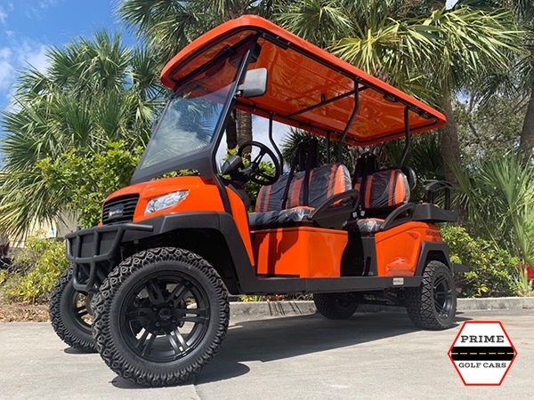 Orange Bintelli Beyond 6 Passenger Lifted Golf Cart affordable golf cart rental, golf cart rent doral