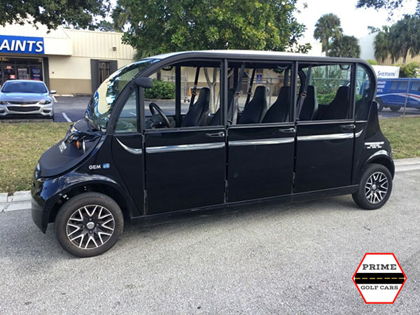Polaris Gem 6 Passenger Black Golf Cart Rental With Doors affordable golf cart rental, golf cart rent doral