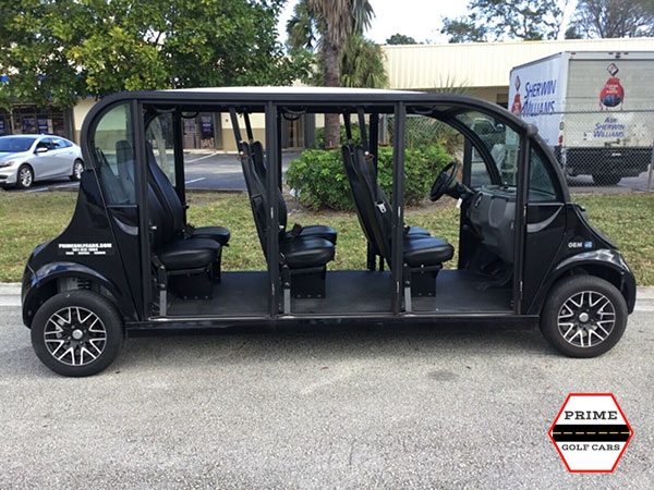 Polaris Gem 6 Passenger Black Golf Cart Rental Without Doors affordable golf cart rental, golf cart rent doral