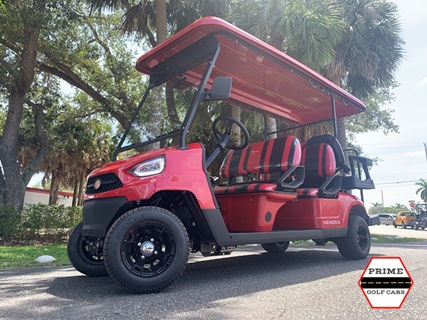 Red Bintelli Beyond 6 Passenger Golf Cart affordable golf cart rental, golf cart rent doral