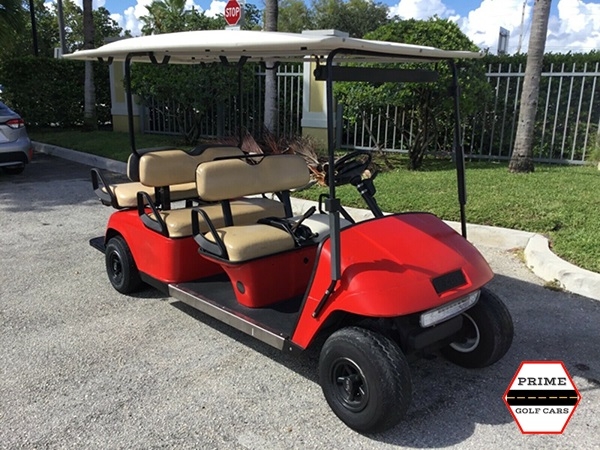 Red EZGO 6 Passenger Golf Cart affordable golf cart rental, golf cart rent doral