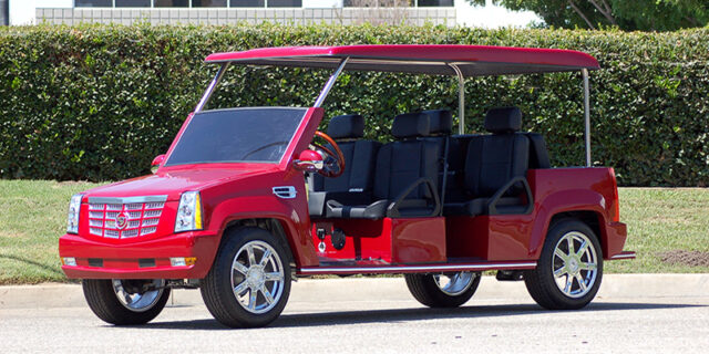 Red Escalade Limo Golf Cart affordable golf cart rental, golf cart rent doral