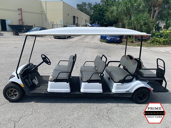 White 8 Passenger Yamaha Limo Golf Cart affordable golf cart rental, golf cart rent doral