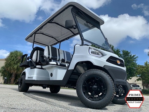 White Bintelli Nemesis 6 Passenger Golf Cart affordable golf cart rental, golf cart rent doral