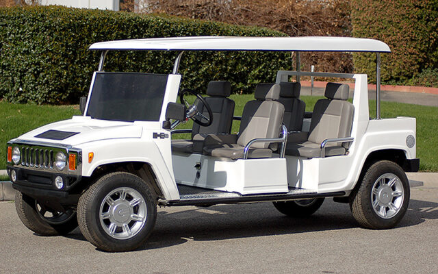 White Hummer Limo Golf Cart affordable golf cart rental, golf cart rent doral
